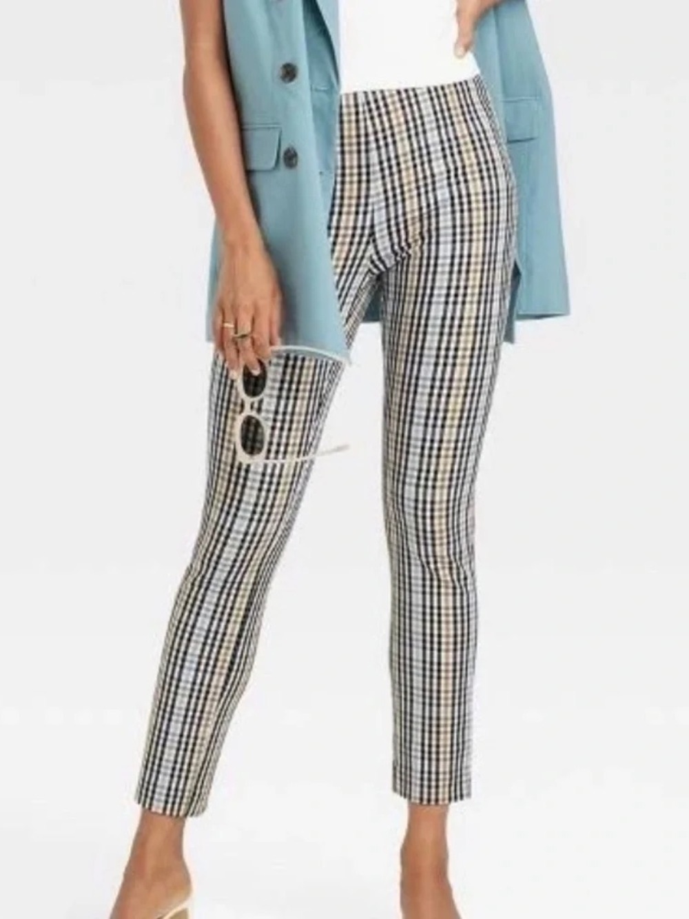 A New Day Plaid Skinny Ankle Pants Size 14 High Rise Stretch